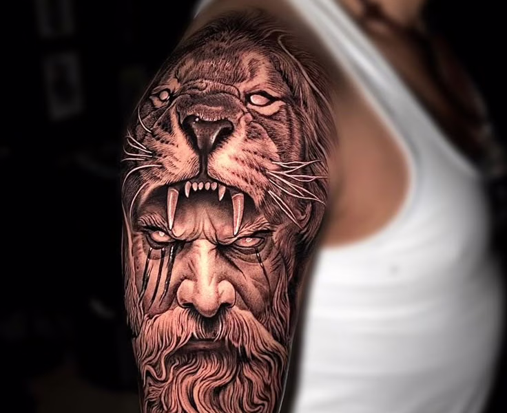 tatuaje leon hombro