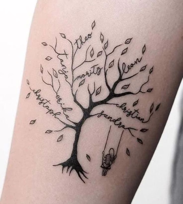 tatuaje árbol de la vida con nombres hijos